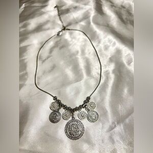 Lia Sophia "Crochet" Silver Tone Filigree Discs w/Vintage Lace Necklace 16-19”